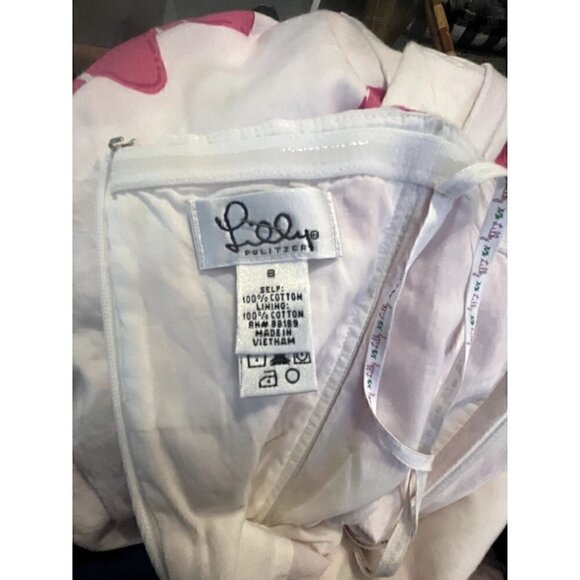 Lilly Pulitzer Strapless White & Pink Floral Fit and Flare Dress, Size 8 - Picture 6 of 6